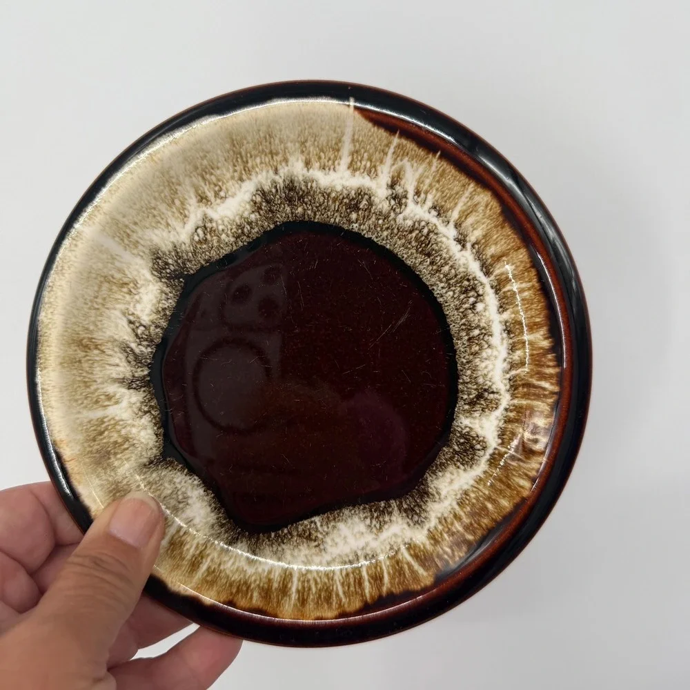 Pfaltzgraff 1970s Stoneware Drip Glaze Salad Lunch Plates Brown Set of 6 7.25